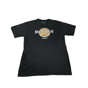 Hard Rock Cafe London Mens Large Black T-Shirt Gold Logo Crew Neck UAE